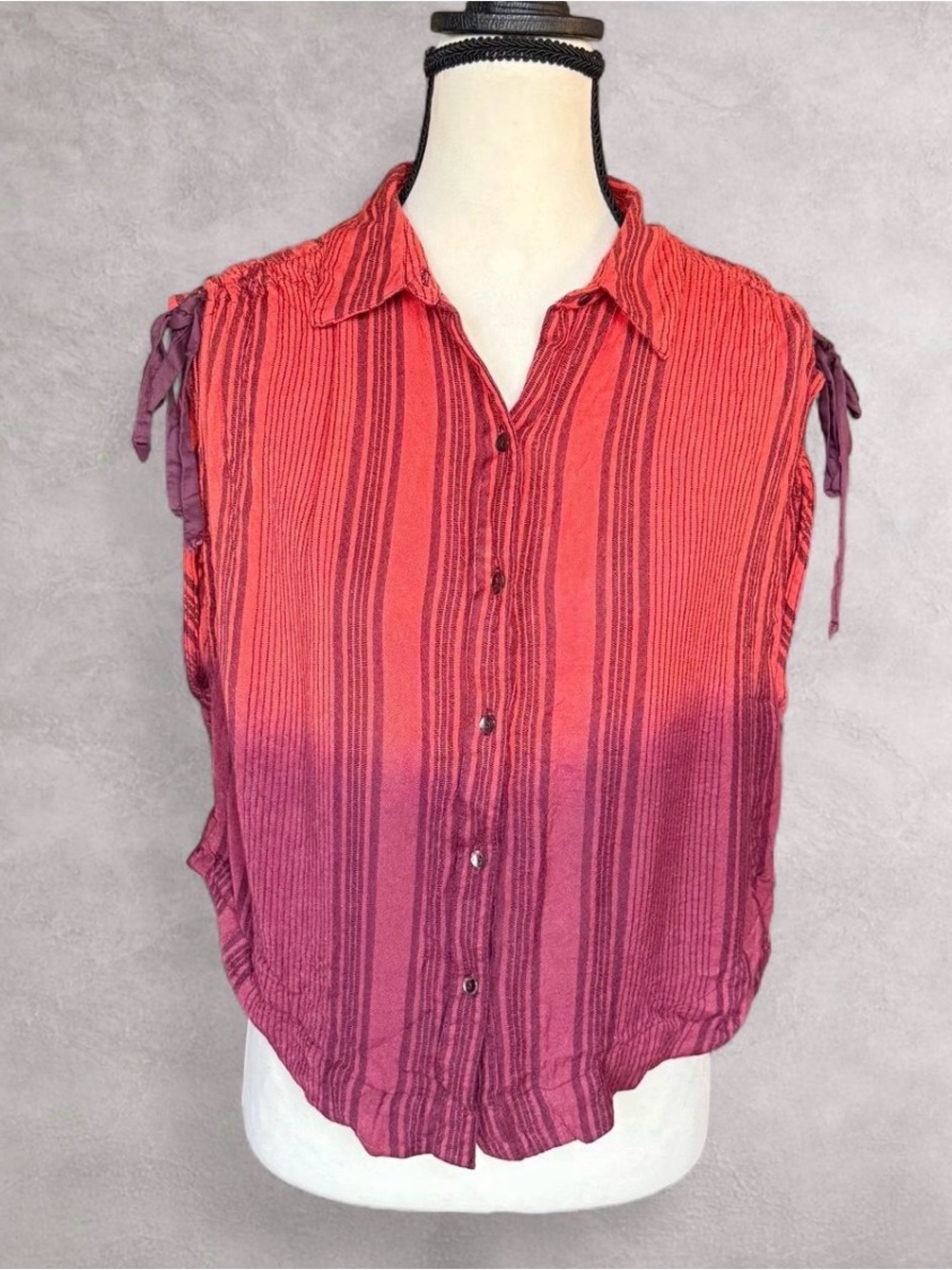 Free People‎ Striped Sleeveless Button Front Top Orange Purple - XS